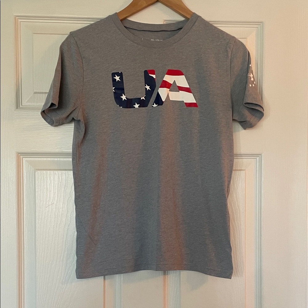 Under Armour Gray Tee with American Flag UA Logo